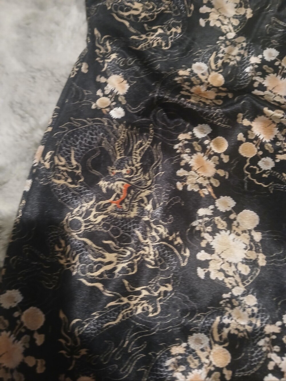 Urban Outfitters Black Slip Dress with Gold & Cream Floral Dragon Motif - Picture 2 of 3